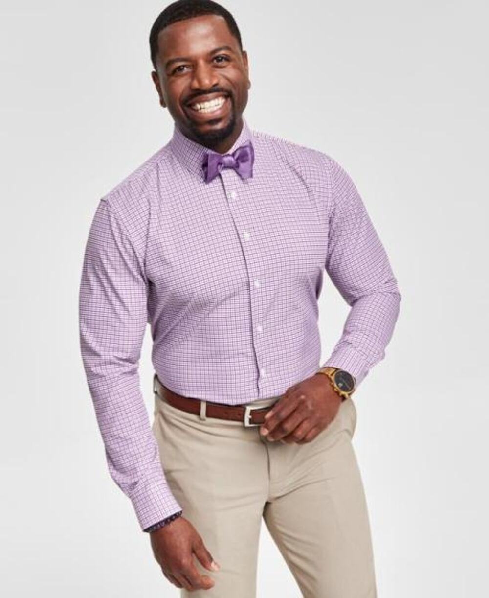 Tayion by Montee Holland Men's Size L Purple Gold Plaid Slim-Fit Dress Shirt